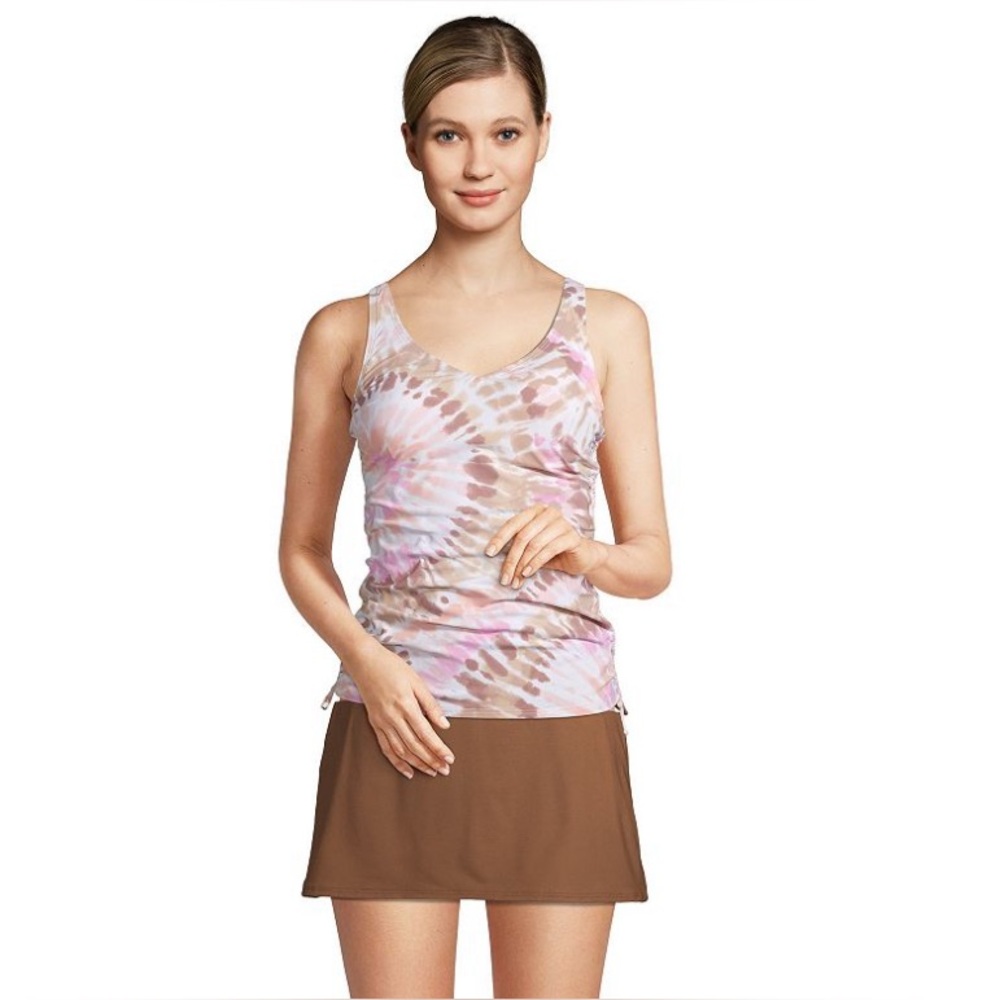 Women's Lands' End Ruched-Sides V-Neck UPF 50 Tankini Swimsuit Top Size 8